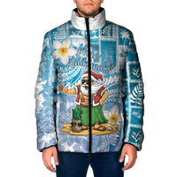 Hawaii Mele Kalikimaka Padded Jacket Hula Santa Retro Style Blue - Polynesian Pride