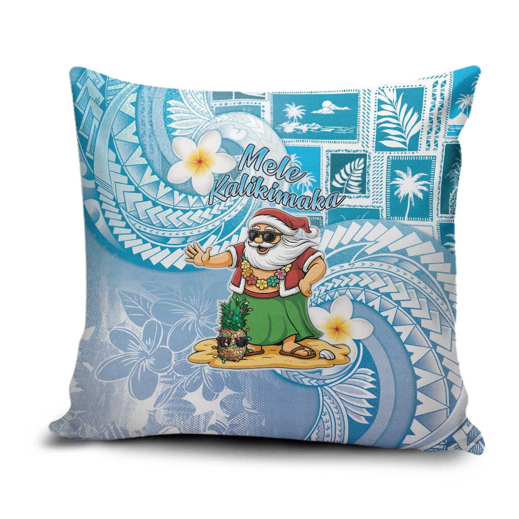 Hawaii Mele Kalikimaka Pillow Cover Hula Santa Retro Style Blue - Polynesian Pride