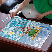 Hawaii Mele Kalikimaka Puzzle Hula Santa Retro Style Blue - Polynesian Pride