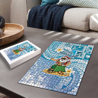 Hawaii Mele Kalikimaka Puzzle Hula Santa Retro Style Blue - Polynesian Pride