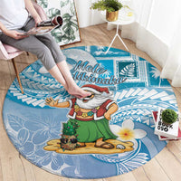 Hawaii Mele Kalikimaka Round Carpet Hula Santa Retro Style Blue - Polynesian Pride