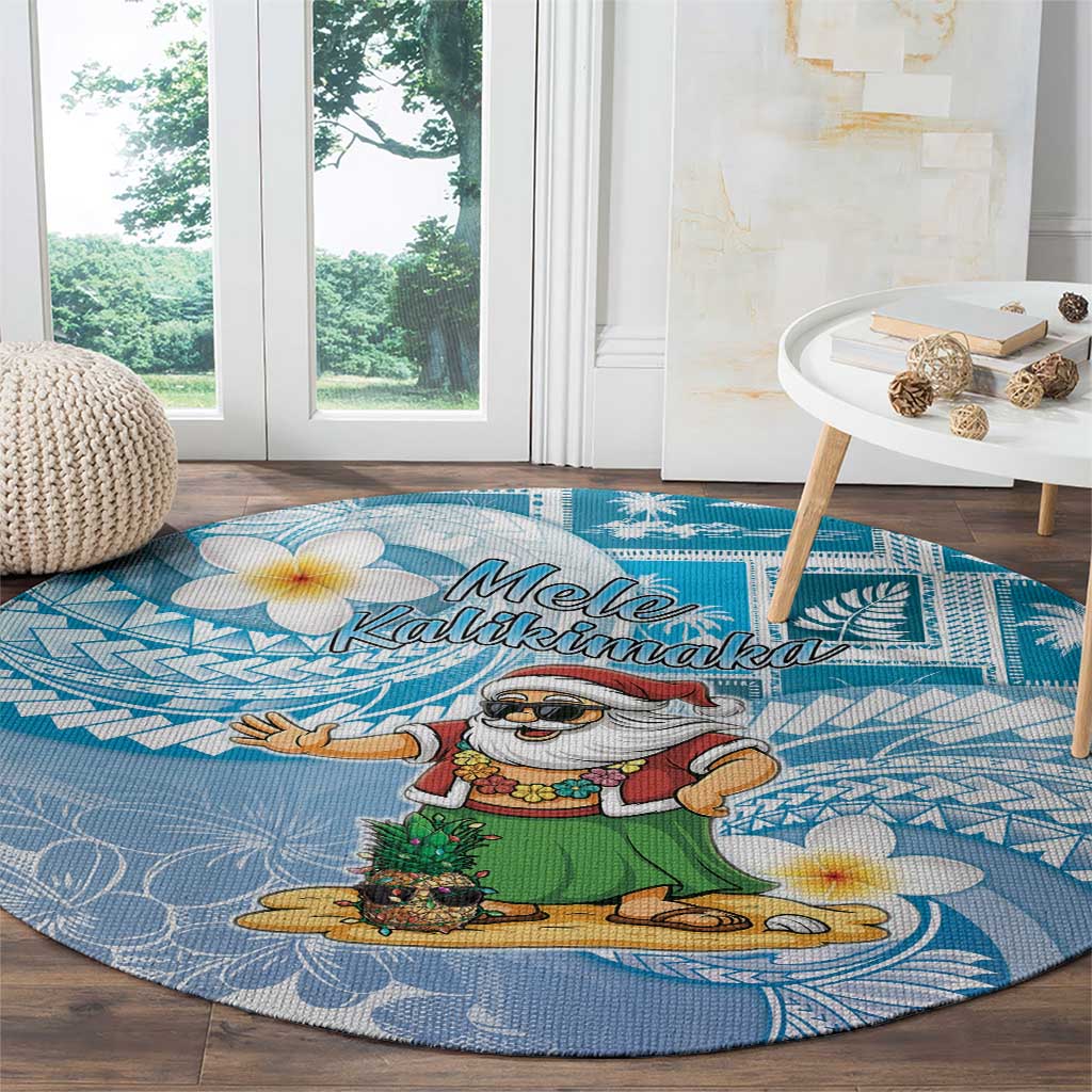Hawaii Mele Kalikimaka Round Carpet Hula Santa Retro Style Blue - Polynesian Pride