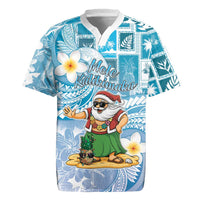 Hawaii Mele Kalikimaka Rugby Jersey Hula Santa Retro Style Blue - Polynesian Pride