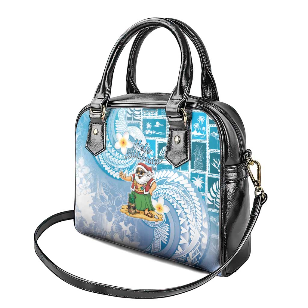 Hawaii Mele Kalikimaka Shoulder Handbag Hula Santa Retro Style Blue - Polynesian Pride