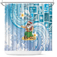 Hawaii Mele Kalikimaka Shower Curtain Hula Santa Retro Style Blue - Polynesian Pride