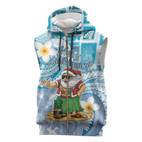 Hawaii Mele Kalikimaka Sleeveless Zip Hoodie Hula Santa Retro Style Blue - Polynesian Pride
