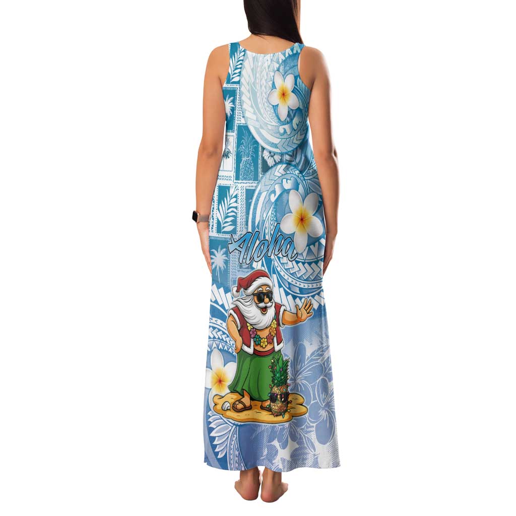 Hawaii Mele Kalikimaka Tank Maxi Dress Hula Santa Retro Style Blue - Polynesian Pride