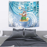 Hawaii Mele Kalikimaka Tapestry Hula Santa Retro Style Blue - Polynesian Pride