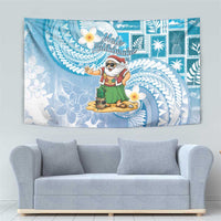 Hawaii Mele Kalikimaka Tapestry Hula Santa Retro Style Blue - Polynesian Pride