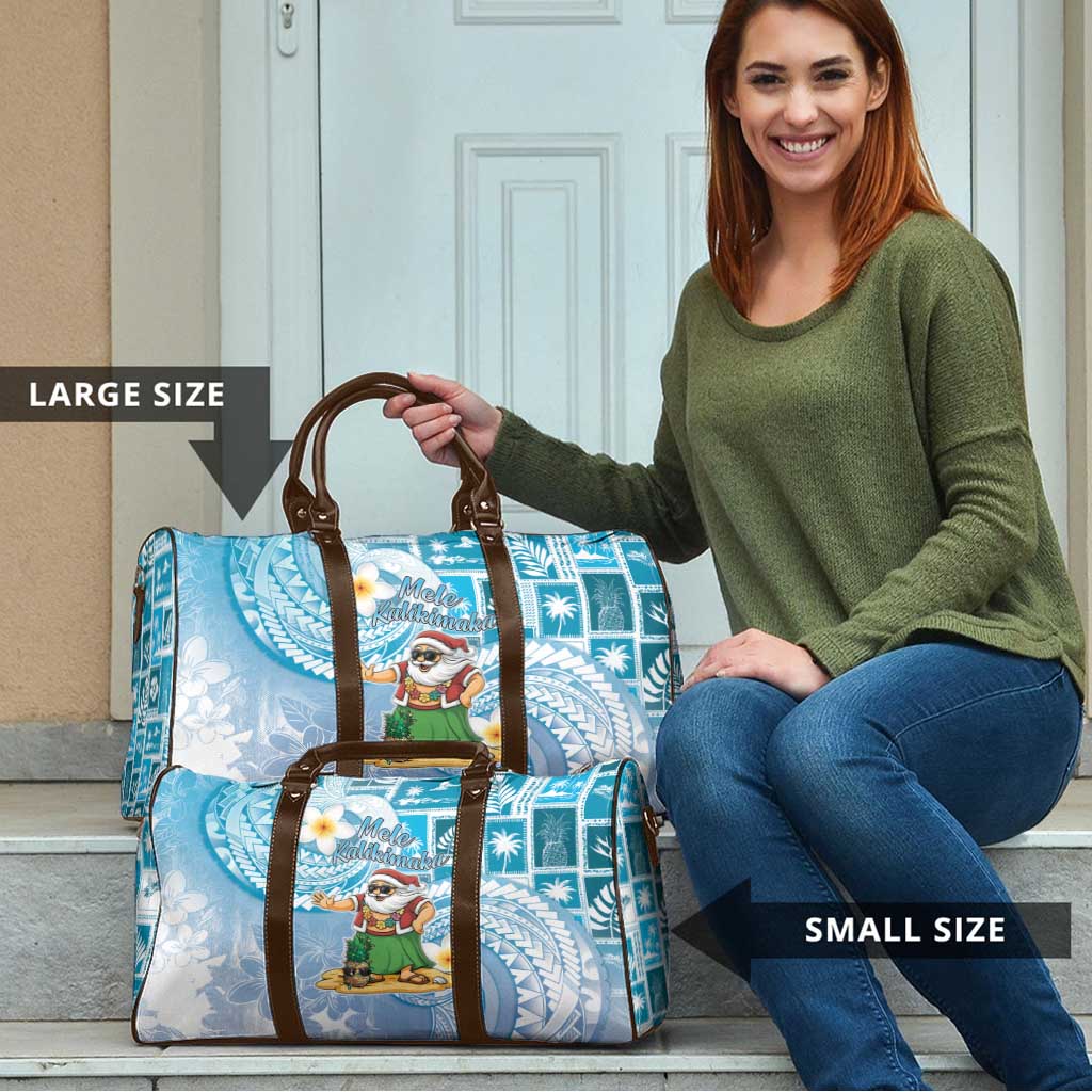 Hawaii Mele Kalikimaka Travel Bag Hula Santa Retro Style Blue - Polynesian Pride