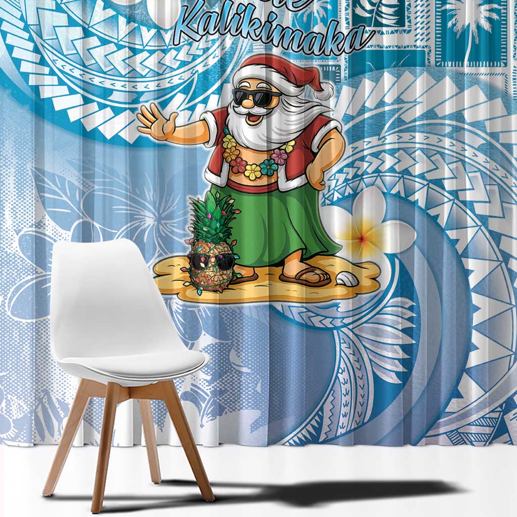 Hawaii Mele Kalikimaka Window Curtain Hula Santa Retro Style Blue - Polynesian Pride