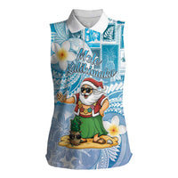 Hawaii Mele Kalikimaka Women Sleeveless Polo Shirt Hula Santa Retro Style Blue - Polynesian Pride