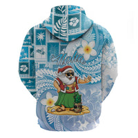 Hawaii Mele Kalikimaka Zip Hoodie Hula Santa Retro Style Blue - Polynesian Pride