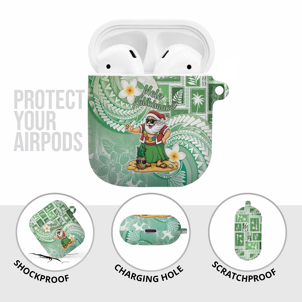 Hawaii Mele Kalikimaka AirPods Case Hula Santa Retro Style Green - Polynesian Pride