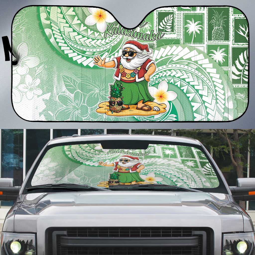 Hawaii Mele Kalikimaka Auto Sun Shade Hula Santa Retro Style Green - Polynesian Pride