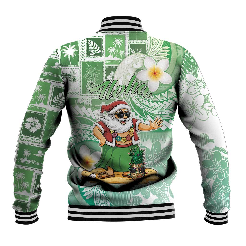 Hawaii Mele Kalikimaka Baseball Jacket Hula Santa Retro Style Green - Polynesian Pride