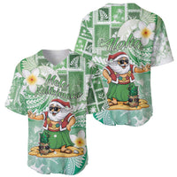 Hawaii Mele Kalikimaka Baseball Jersey Hula Santa Retro Style Green - Polynesian Pride