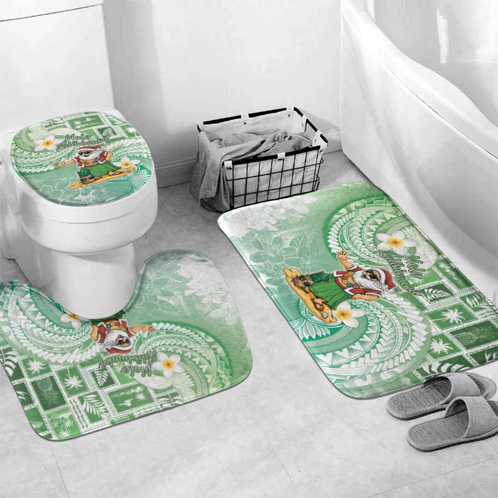 Hawaii Mele Kalikimaka Bathroom Set Hula Santa Retro Style Green - Polynesian Pride
