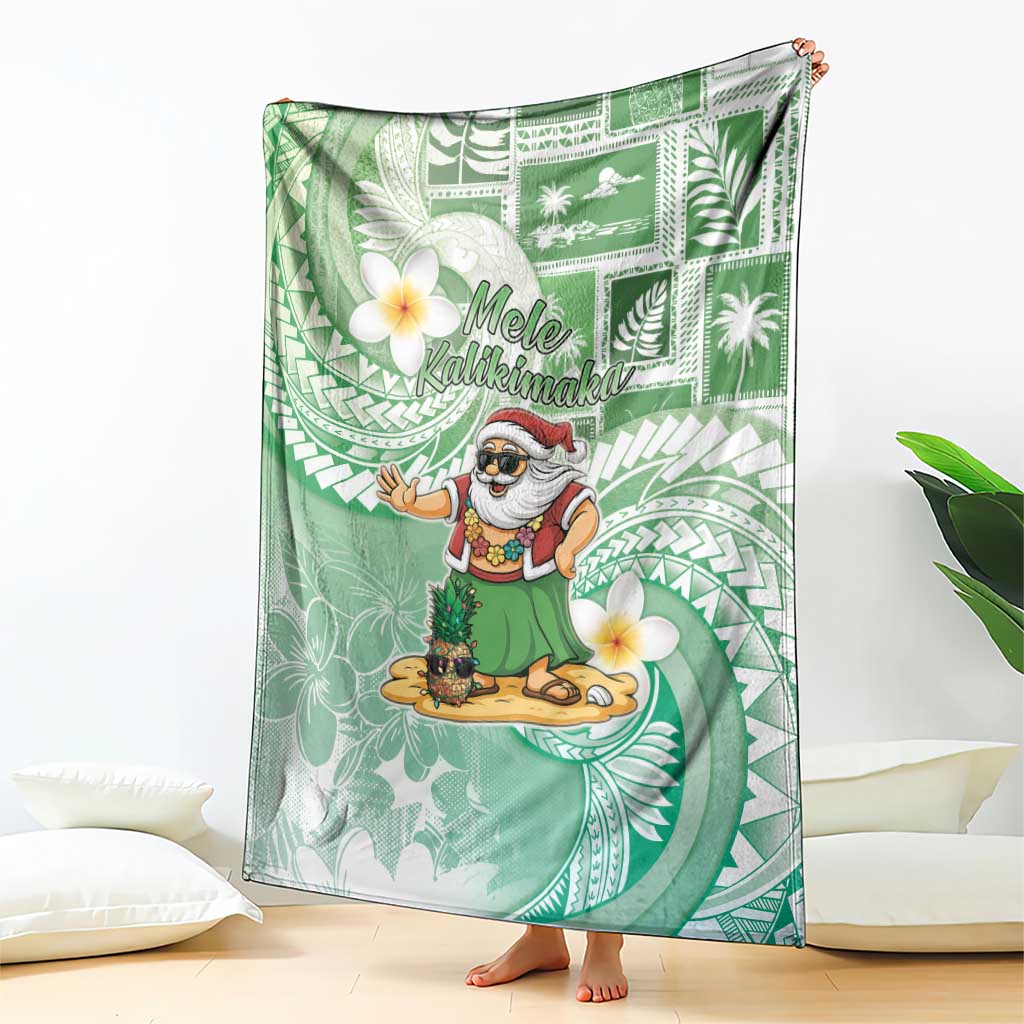Hawaii Mele Kalikimaka Blanket Hula Santa Retro Style Green - Polynesian Pride