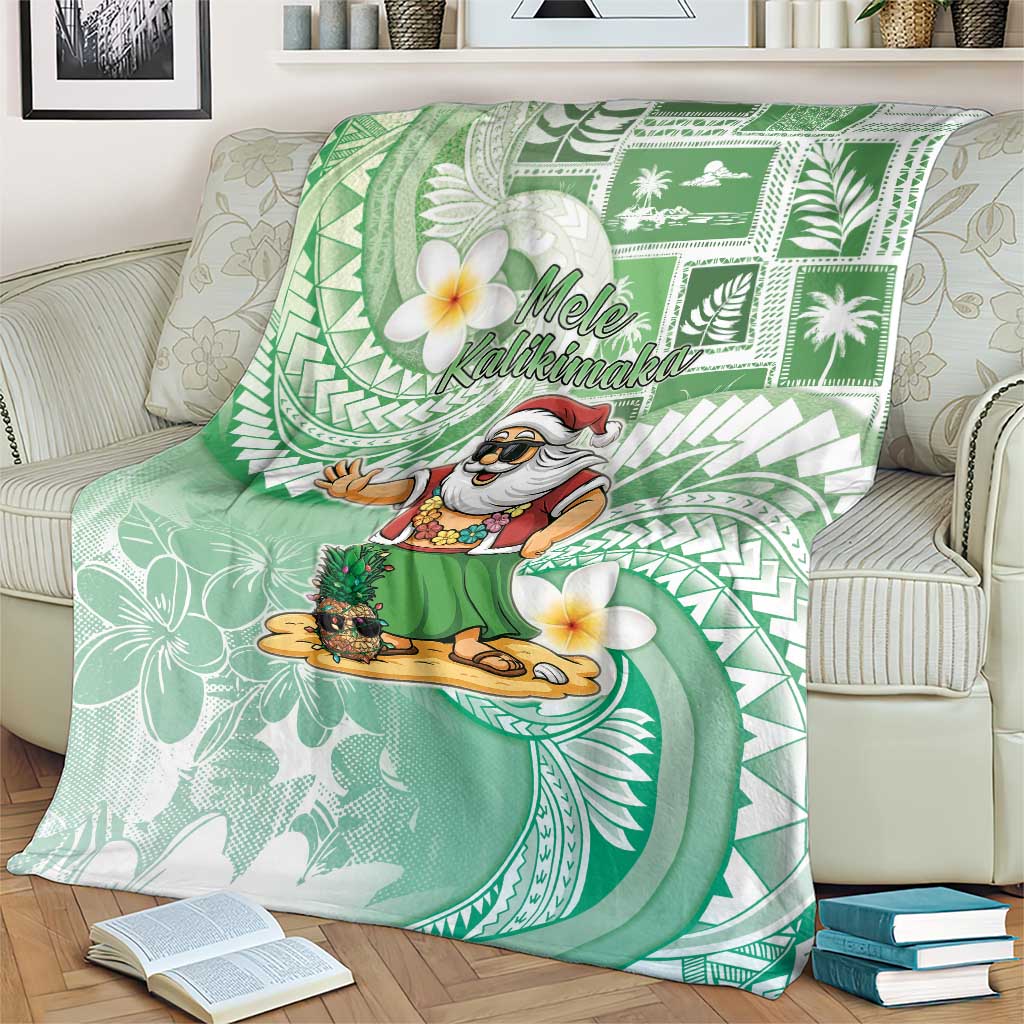 Hawaii Mele Kalikimaka Blanket Hula Santa Retro Style Green - Polynesian Pride
