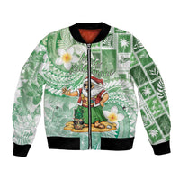 Hawaii Mele Kalikimaka Bomber Jacket Hula Santa Retro Style Green - Polynesian Pride