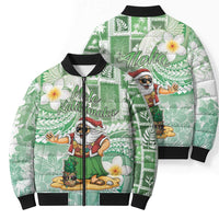 Hawaii Mele Kalikimaka Bomber Puffer Jacket Hula Santa Retro Style Green - Polynesian Pride