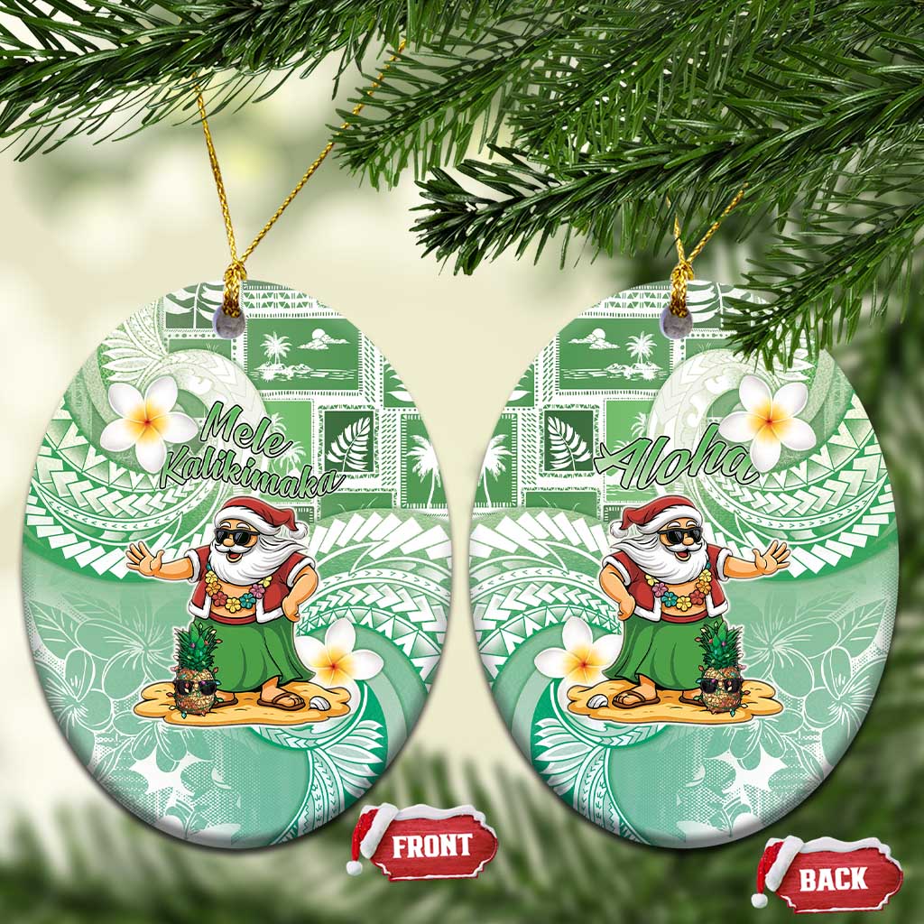 Hawaii Mele Kalikimaka Ceramic Ornament Hula Santa Retro Style Green - Polynesian Pride