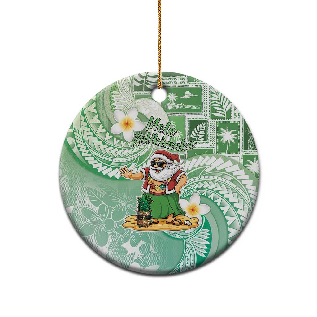 Hawaii Mele Kalikimaka Ceramic Ornament Hula Santa Retro Style Green - Polynesian Pride