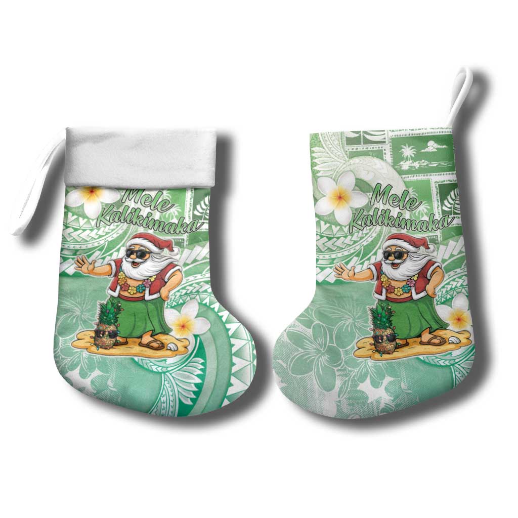 Hawaii Mele Kalikimaka Christmas Stocking Hula Santa Retro Style Green - Polynesian Pride