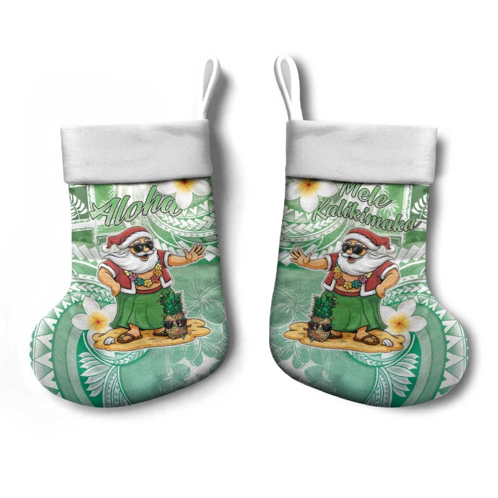 Hawaii Mele Kalikimaka Christmas Stocking Hula Santa Retro Style Green - Polynesian Pride