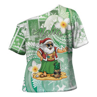 Hawaii Mele Kalikimaka Cross Shoulder Shirt Hula Santa Retro Style Green - Polynesian Pride