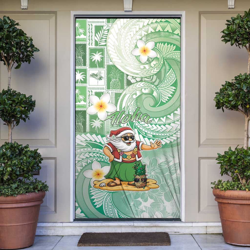 Hawaii Mele Kalikimaka Door Cover Hula Santa Retro Style Green - Polynesian Pride