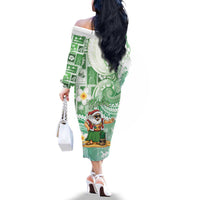 Hawaii Mele Kalikimaka Family Matching Off The Shoulder Long Sleeve Dress and Hawaiian Shirt Hula Santa Retro Style Green - Polynesian Pride