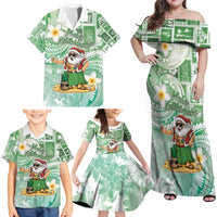 Hawaii Mele Kalikimaka Family Matching Off Shoulder Maxi Dress and Hawaiian Shirt Hula Santa Retro Style Green - Polynesian Pride
