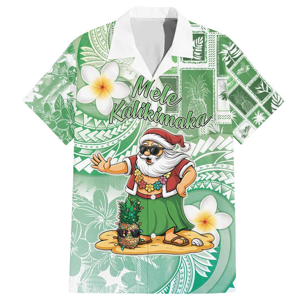 Hawaii Mele Kalikimaka Family Matching Short Sleeve Bodycon Dress and Hawaiian Shirt Hula Santa Retro Style Green - Polynesian Pride