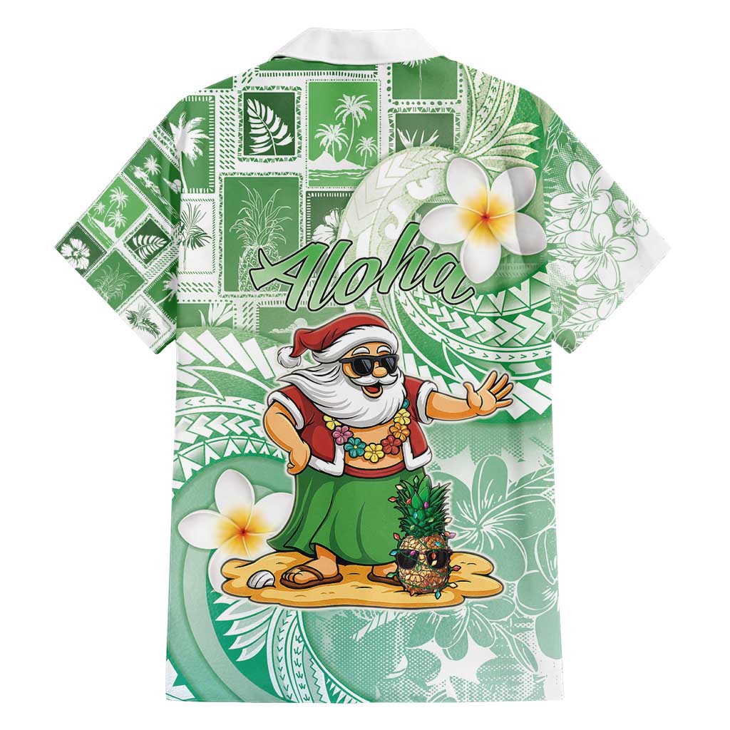 Hawaii Mele Kalikimaka Family Matching Short Sleeve Bodycon Dress and Hawaiian Shirt Hula Santa Retro Style Green - Polynesian Pride