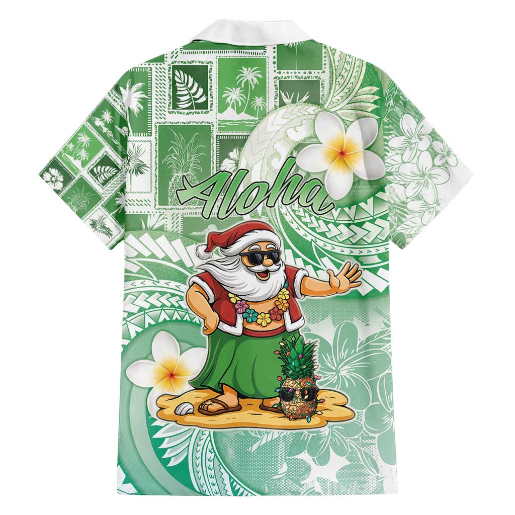 Hawaii Mele Kalikimaka Family Matching Tank Maxi Dress and Hawaiian Shirt Hula Santa Retro Style Green - Polynesian Pride
