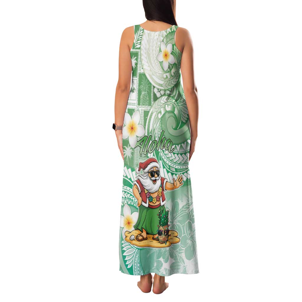 Hawaii Mele Kalikimaka Family Matching Tank Maxi Dress and Hawaiian Shirt Hula Santa Retro Style Green - Polynesian Pride