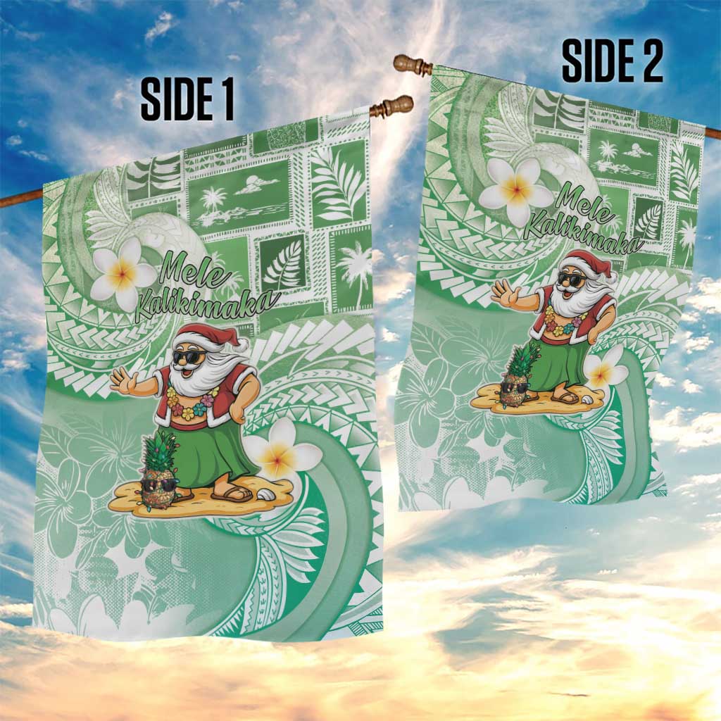 Hawaii Mele Kalikimaka Garden Flag Hula Santa Retro Style Green - Polynesian Pride