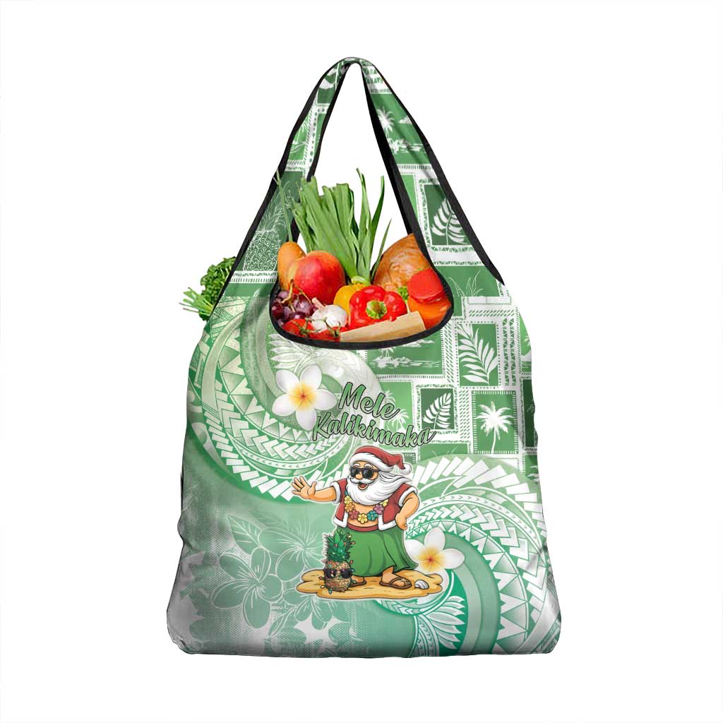 Hawaii Mele Kalikimaka Grocery Bag Hula Santa Retro Style Green - Polynesian Pride