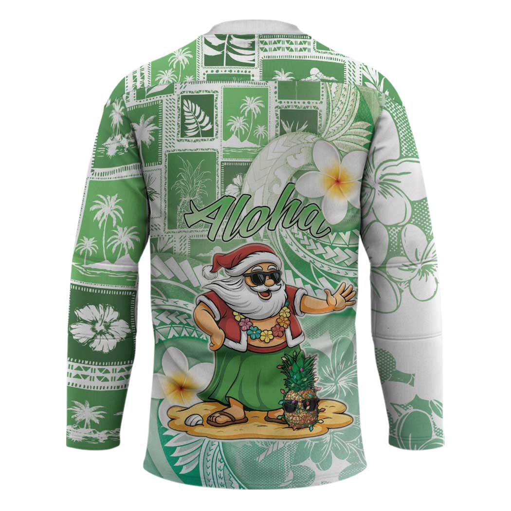 Hawaii Mele Kalikimaka Hockey Jersey Hula Santa Retro Style Green LT05 - Polynesian Pride