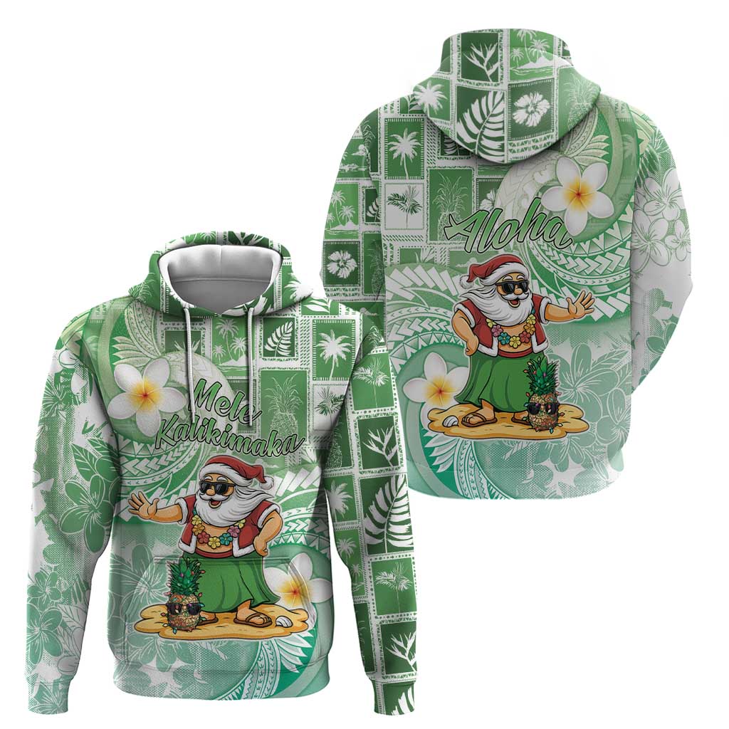 Hawaii Mele Kalikimaka Hoodie Hula Santa Retro Style Green - Polynesian Pride