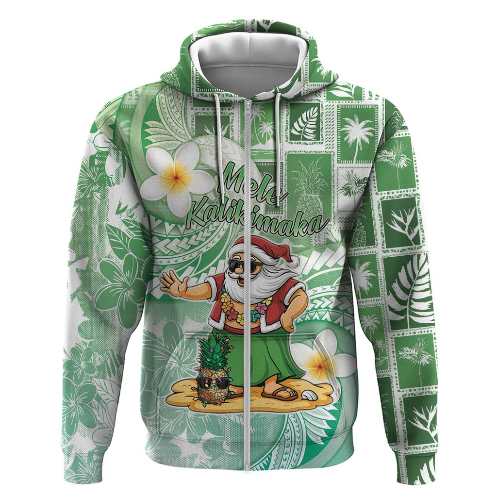 Hawaii Mele Kalikimaka Hoodie Hula Santa Retro Style Green - Polynesian Pride