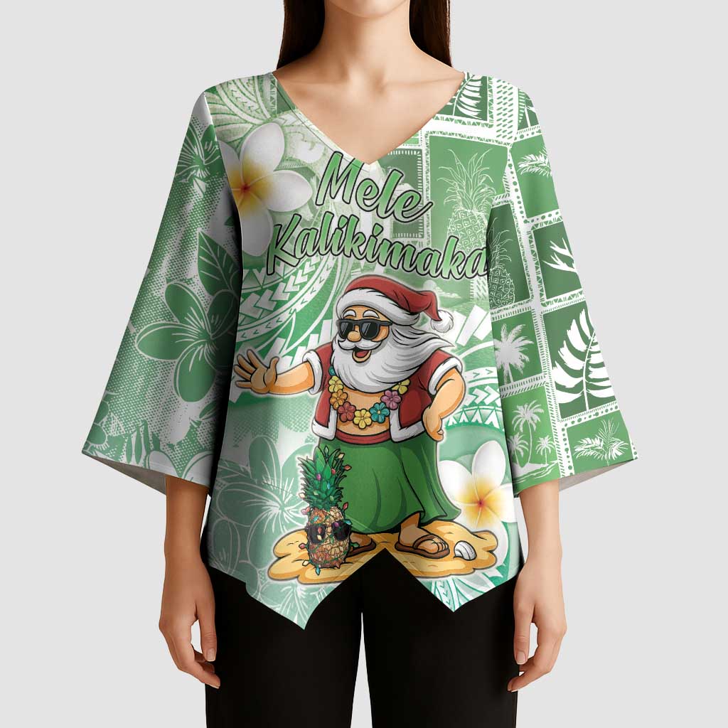 Hawaii Mele Kalikimaka Kimono Sleeve Blouse Hula Santa Retro Style Green - Polynesian Pride