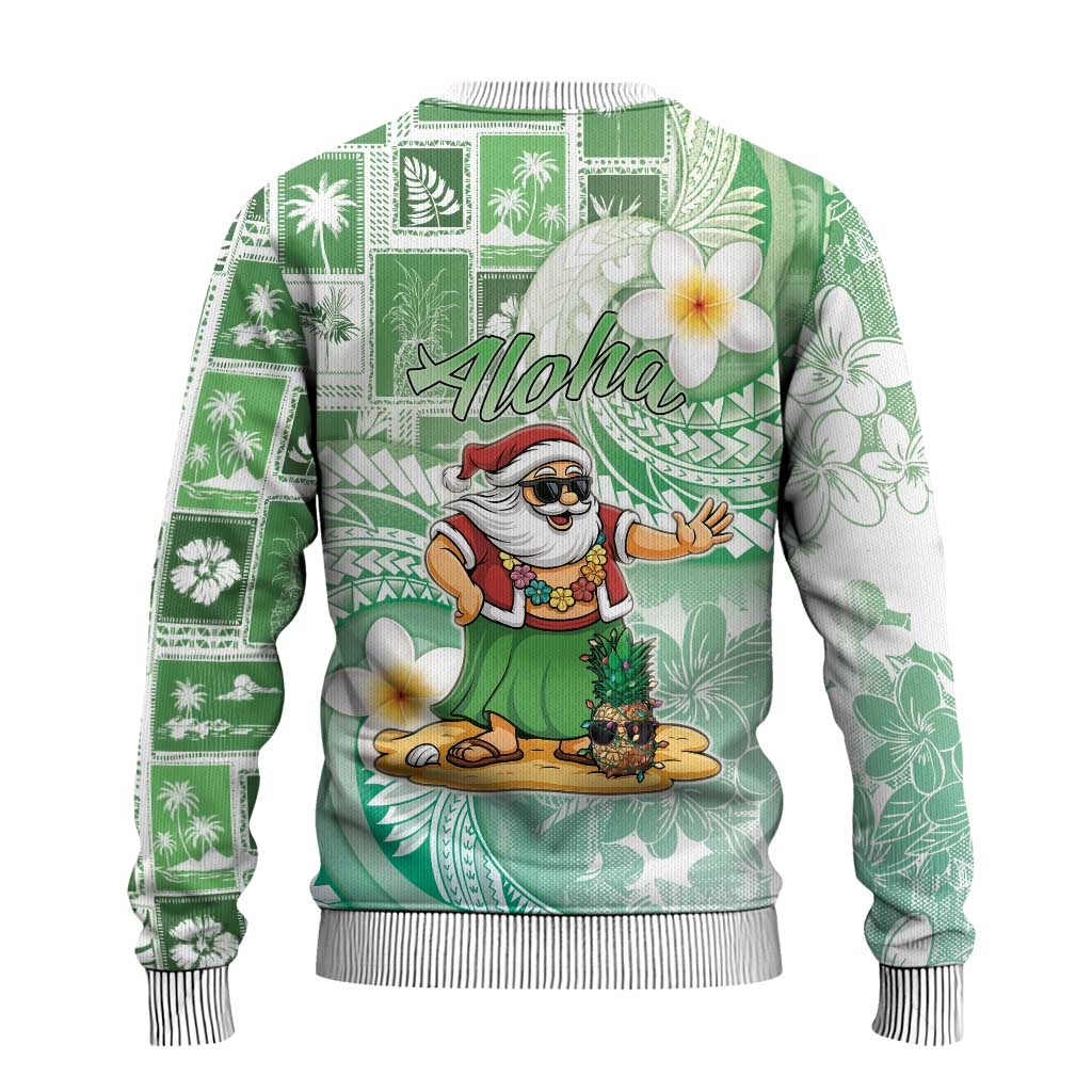 Hawaii Mele Kalikimaka Ugly Christmas Sweater Hula Santa Retro Style Green - Polynesian Pride