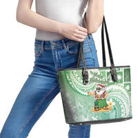 Hawaii Mele Kalikimaka Leather Tote Bag Hula Santa Retro Style Green - Polynesian Pride