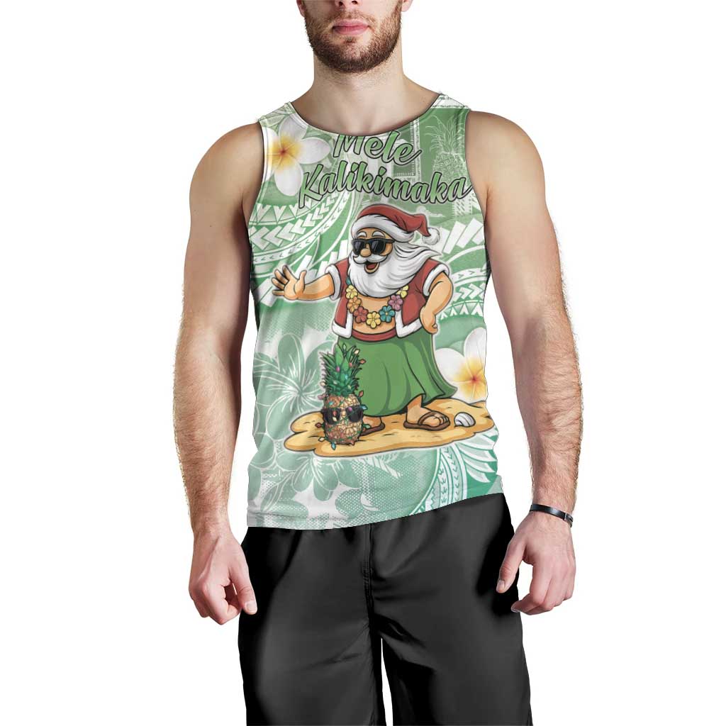 Hawaii Mele Kalikimaka Men Tank Top Hula Santa Retro Style Green - Polynesian Pride