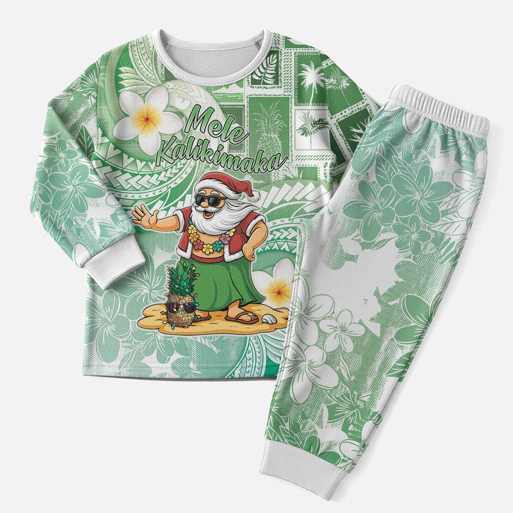 Hawaii Mele Kalikimaka Christmas Pajama Set Hula Santa Retro Style Green - Polynesian Pride