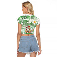 Hawaii Mele Kalikimaka Raglan Cropped T Shirt Hula Santa Retro Style Green - Polynesian Pride