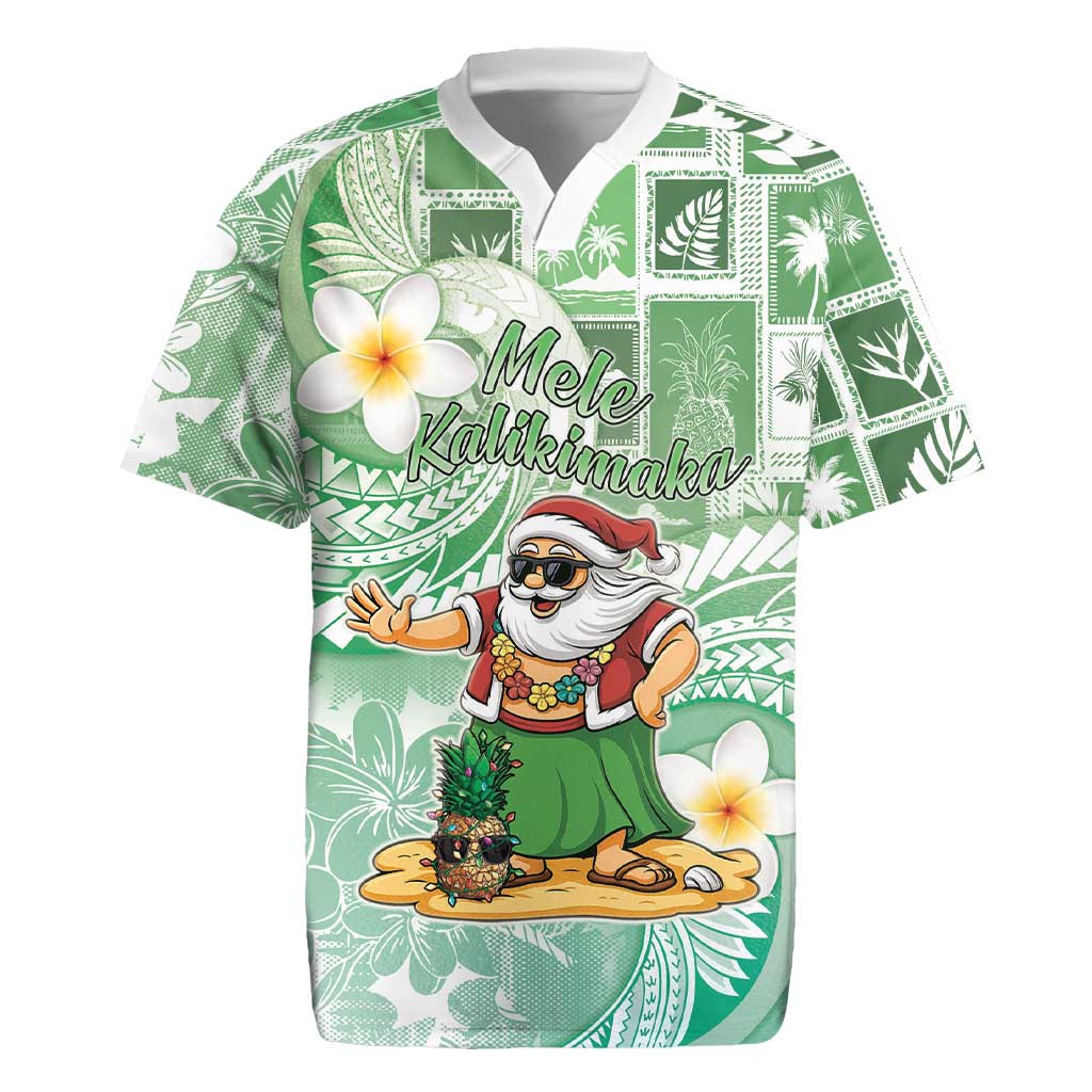 Hawaii Mele Kalikimaka Rugby Jersey Hula Santa Retro Style Green - Polynesian Pride